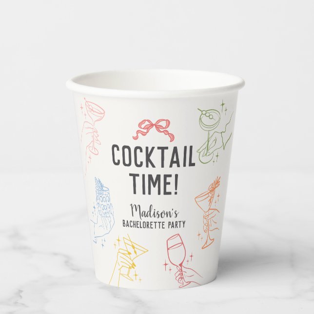 Cocktail Party Retro Junggeselinnen-Abschied Pappbecher (Vorderseite)