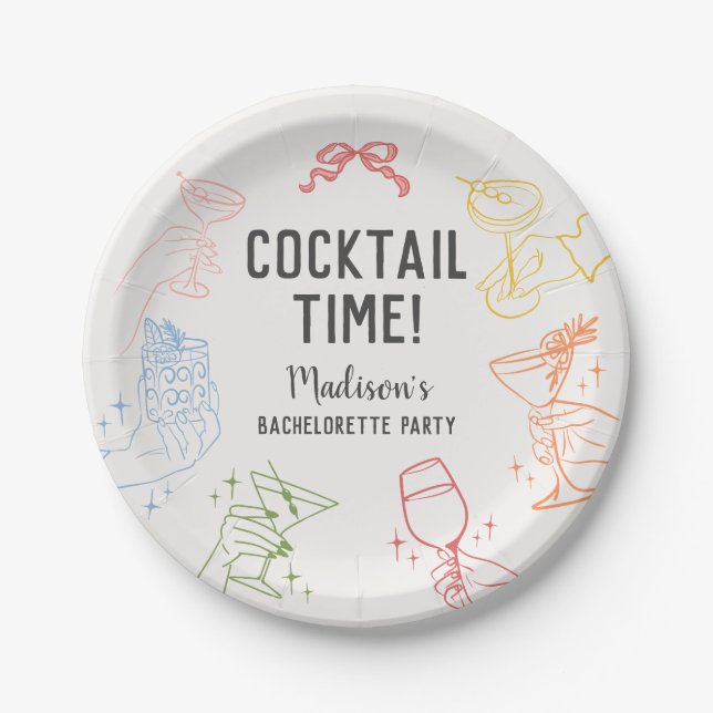Cocktail Party Retro Junggeselinnen-Abschied Pappteller (Vorderseite)