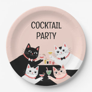 Cocktail Party Retrokatzen Papierplatte Pappteller