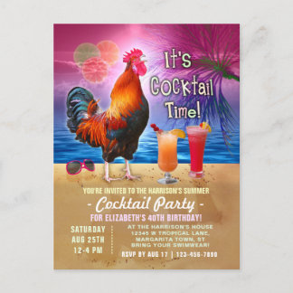 Cocktail Party Tropischer Rooster Funny Birthday Einladungspostkarte