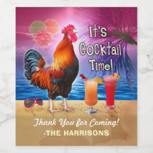 Cocktail Party Tropischer Rooster Funny Birthday Weinetikett