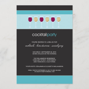 Cocktail-Party-Wein-Glas-Einladung (Aqua) Einladung