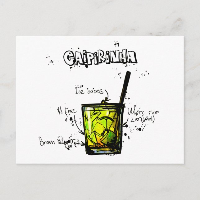 Cocktail Recipe Caipirinia Postkarte (Vorderseite)