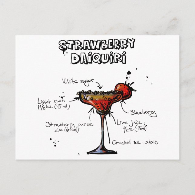 Cocktail Recipe Strawbeery Daiquiri Postkarte (Vorderseite)