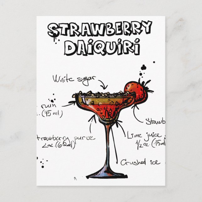 Cocktail Recipe Strawbeery Daiquiri Postkarte (Vorderseite)