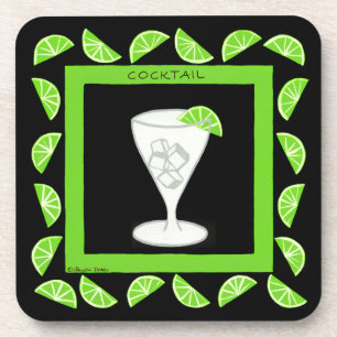 Cocktail Retro Drink Art Green Limes auf schwarz Getränkeuntersetzer