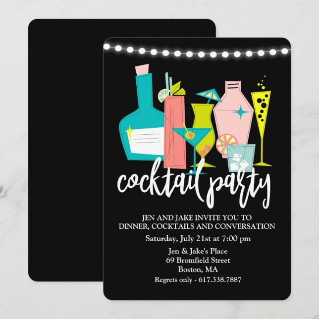 Cocktail Retro Drink Invitation Du Cocktail Party (Devant / Derrière)