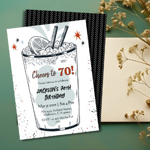 Cocktail Retro Drink Thema 70. Geburtstag Einladung