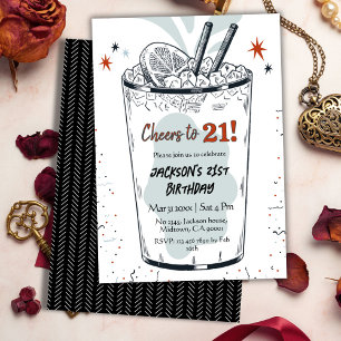 Cocktail Retro Drink themed stilvoll 21. Geburtsta Einladung