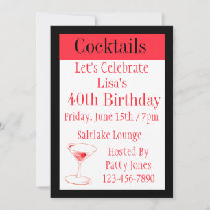 Cocktail rouge et noir Invitations d'anniversaire