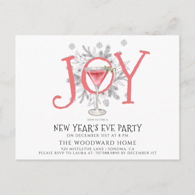 Cocktail Silvester Party Einladung Postkarte (Vorderseite)