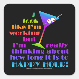 Cocktail-Sticker - Wie lange bis zum Happy Hour Quadratischer Aufkleber