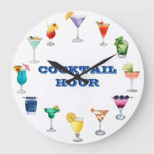 Cocktail-Stunde Aquarell-Getränke  Martini Große Wanduhr