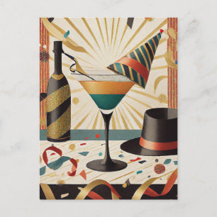 Cocktail-Stunde Mittsiebziger Silvester-Design Postkarte