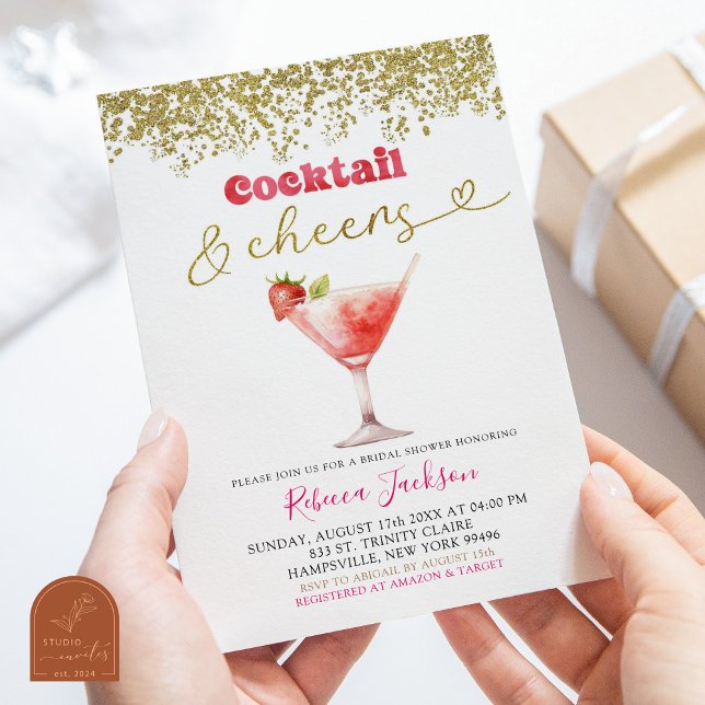 Cocktail und Chef Pink Gold Brautparty Einladung (Von Creator hochgeladen)