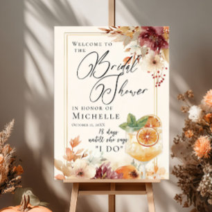 Cocktail und Herbst-Blume Brautparty Willkommen Poster