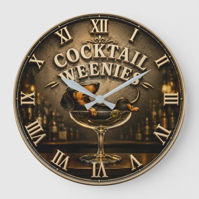 Cocktail Weenies Funny Dachshund  Große Wanduhr (Vorderseite)