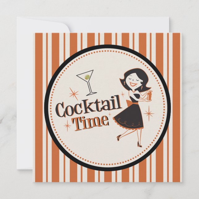 Cocktail-Zeit-Einladung - Streifen Einladung (Vorderseite)
