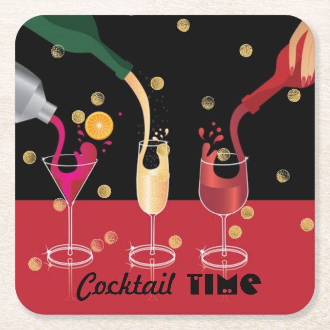Cocktail-Zeit-Papier-Untersetzer Rechteckiger Pappuntersetzer (Vorderseite)