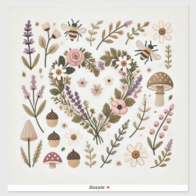 Cocktailcore "Blumenherz & Bienen" Sticker-Set Aufkleber (Blatt)