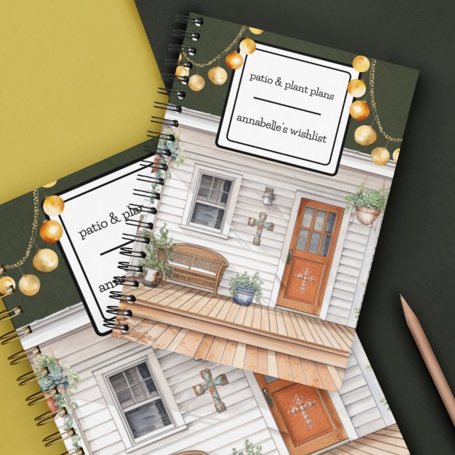 Cocktailcore-Front-Porsche mit Pflanze Notizblock (Patio and porch illustrations on a spiral notebook you personalize and customize. )