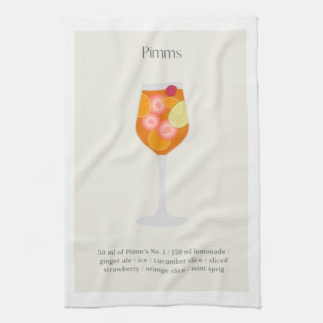 Cocktailhandtuch, Pimms Cup Illustration Geschirrtuch (Vertikal)