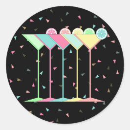 Cocktailklammer, Martini und Confetti in schwarz Runder Aufkleber