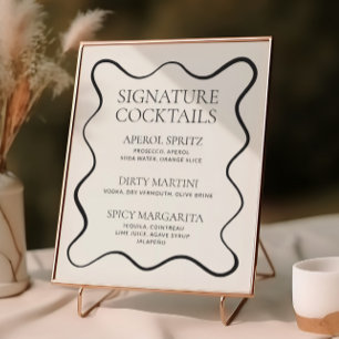 Cocktailmenü "Charcoal Wavy Border" Poster