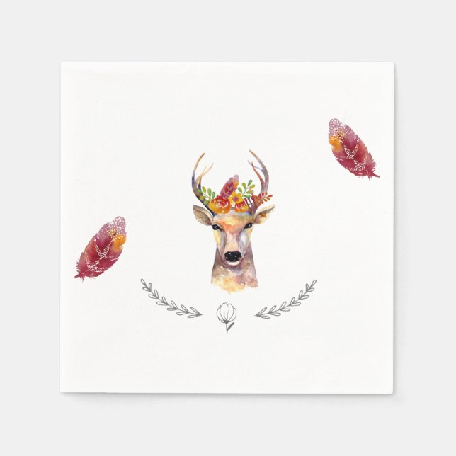 Cocktailpapier Napkin Boho Deer Buck Head Browning Serviette (Vorderseite)