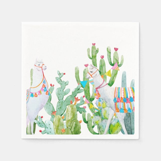 Cocktailpapier Napkin Boho Llama Bohemisch Cacti D Serviette (Vorderseite)