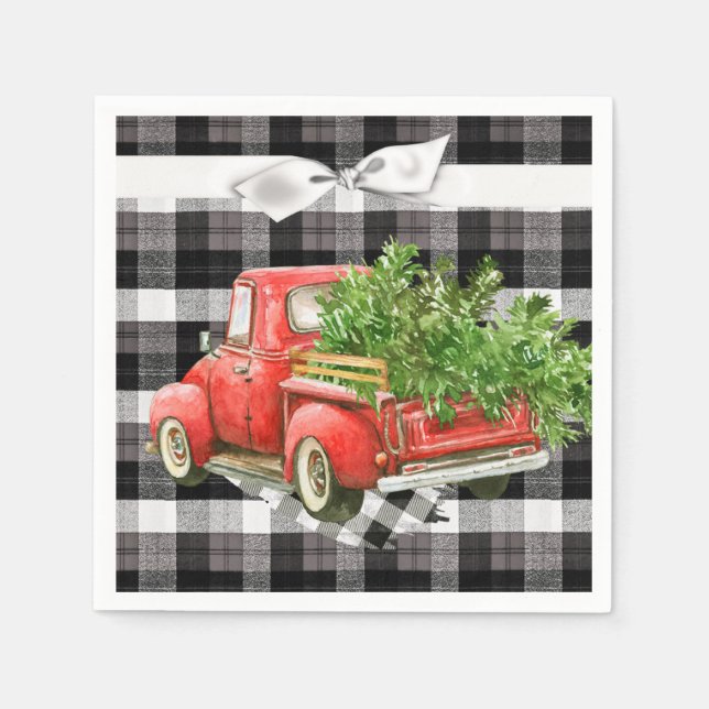 Cocktailpapier Napkin XMAS Truck Weihnachtsbüffel Serviette (Vorderseite)