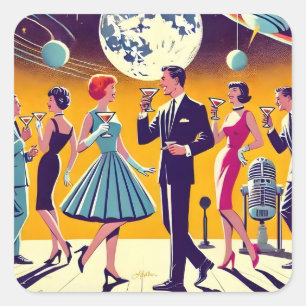 Cocktailparty im Stil der Mitte des 20. Jahrhunder Quadratischer Aufkleber