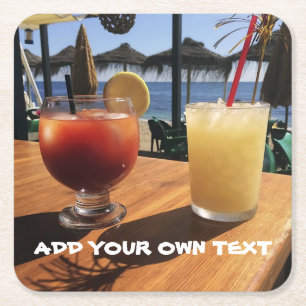 Cocktails am Meer Benutzerdefinierter Text Rechteckiger Pappuntersetzer