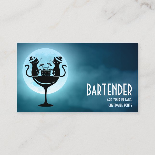 Cocktails Bar Katzen Visitenkarte (Vorderseite)