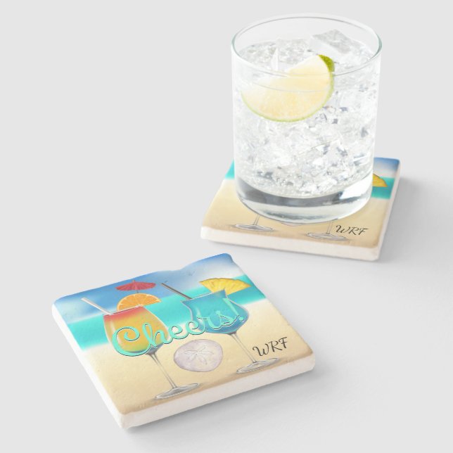 Cocktails Beach Monogram Untersetzer (Seitenansicht)