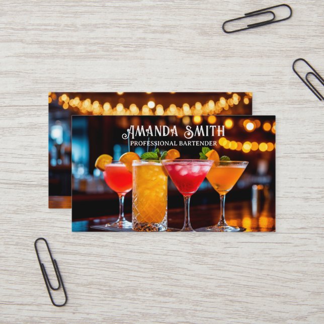 Cocktails Beruflicher Barkeeper Business Visitenkarte (Vorderseite/Rückseite Beispiel)