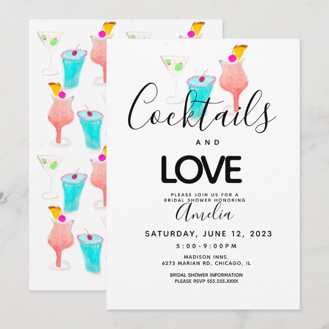 Cocktails Brautparty Bachelorette Einladung (Vorne/Hinten)