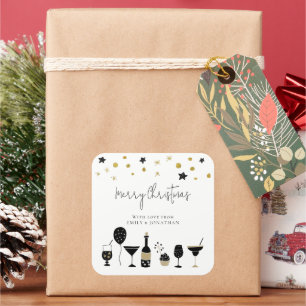 Cocktails Cake Balloons Gold Schwarz Frohe Weihnac Quadratischer Aufkleber