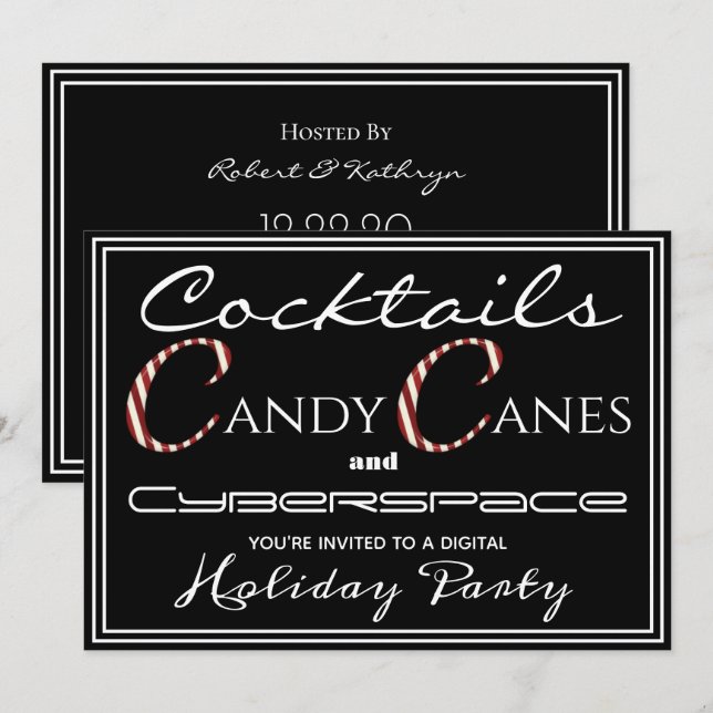 Cocktails, Candy Canes & Cyberspace Holiday Party Einladung (Vorne/Hinten)