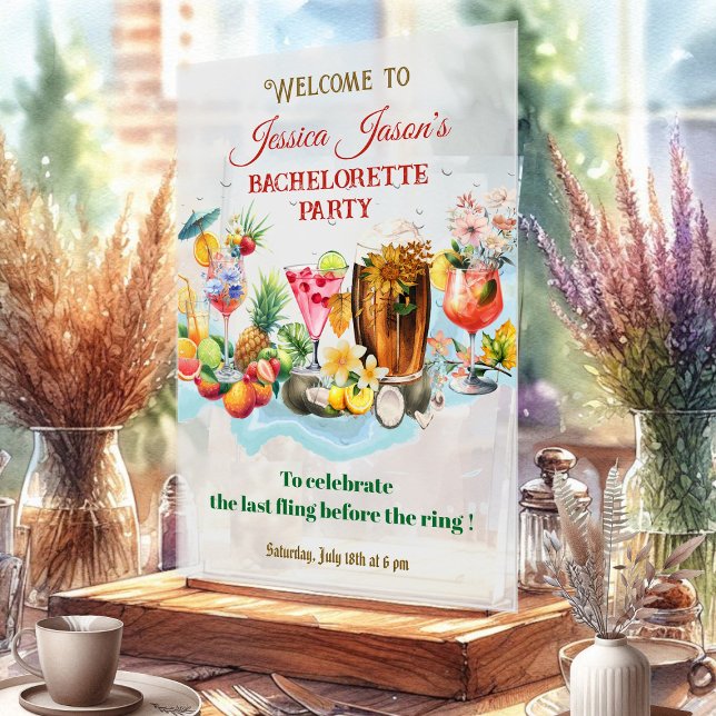 Cocktails de plage Fruits Tropicaux Enterrement de (Beach Cocktails Tropical Fruits Bachelorette Party Acrylic Sign
)