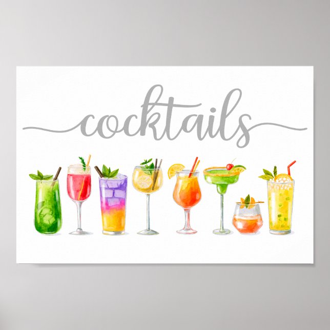 Cocktails Dekoration in Aquarellfarben (Vorne)