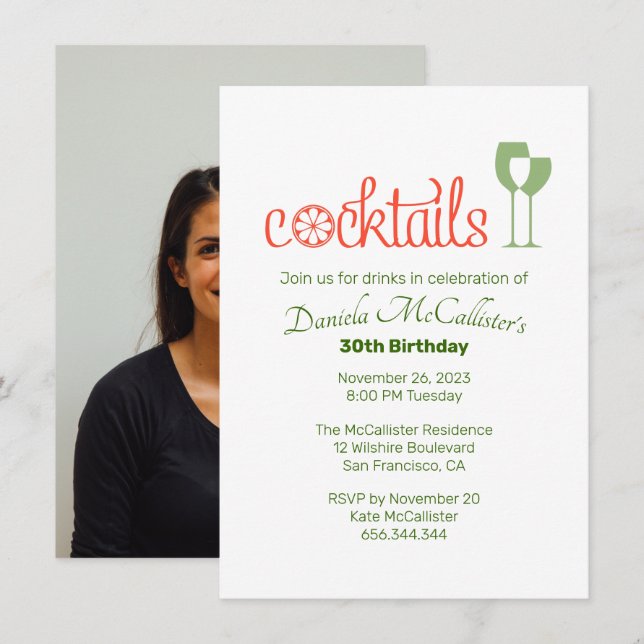 Cocktails Einladung zum Geburtstag (Vorne/Hinten)