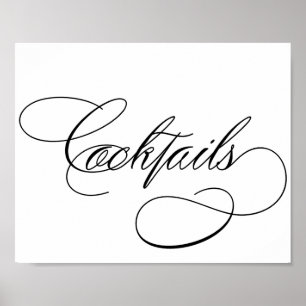 Cocktails Elegantes Schwarzes Script auf White B Poster