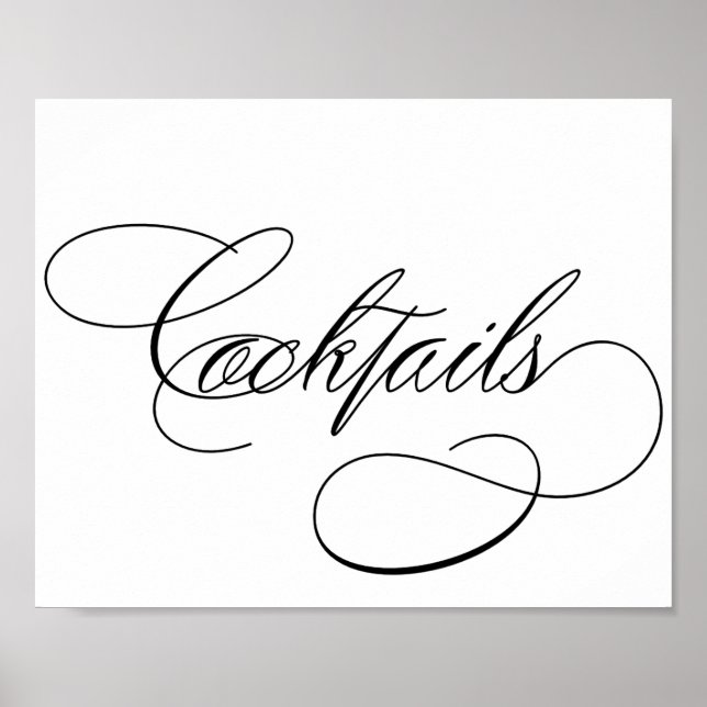 Cocktails | Elegantes Schwarzes Script auf White B Poster (Vorne)