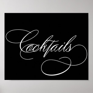 Cocktails   Elegantes Weiß-Script auf Black Bar Si Poster
