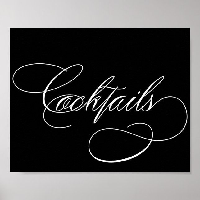 Cocktails | Elegantes Weiß-Script auf Black Bar Si Poster (Vorne)