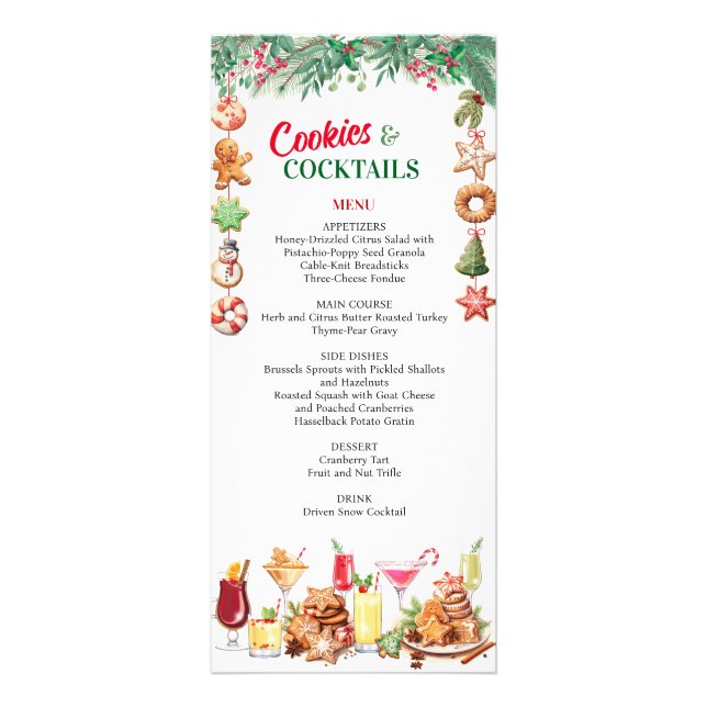 Cocktails et biscuits de Noël Menu Fête de Noël (Devant)