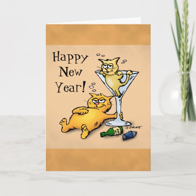 Cocktails et chatons Bonne carte de dessin du Nouv (Devant)