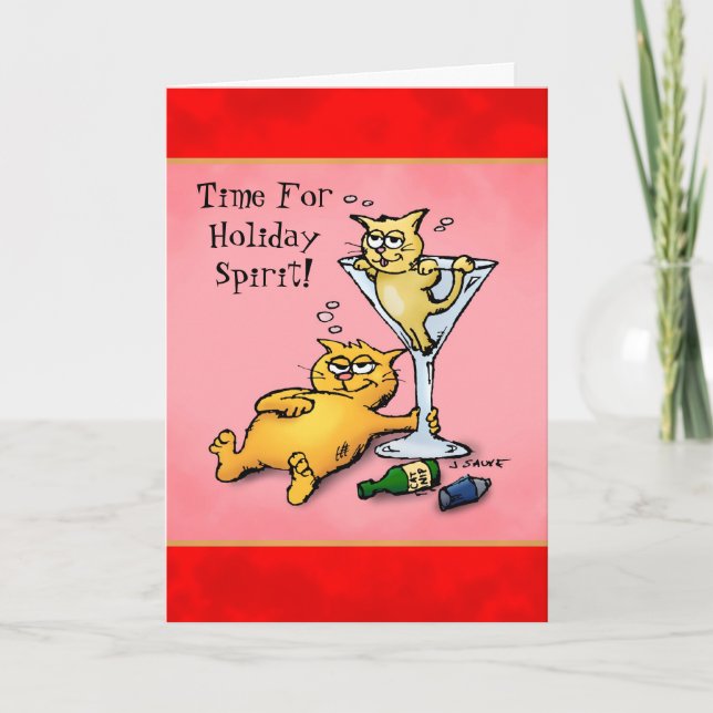 Cocktails et chatons Cartoon Carte de Noël (Devant)