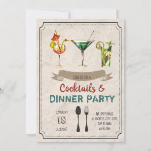 Cocktails et invitation à la fête du dîner